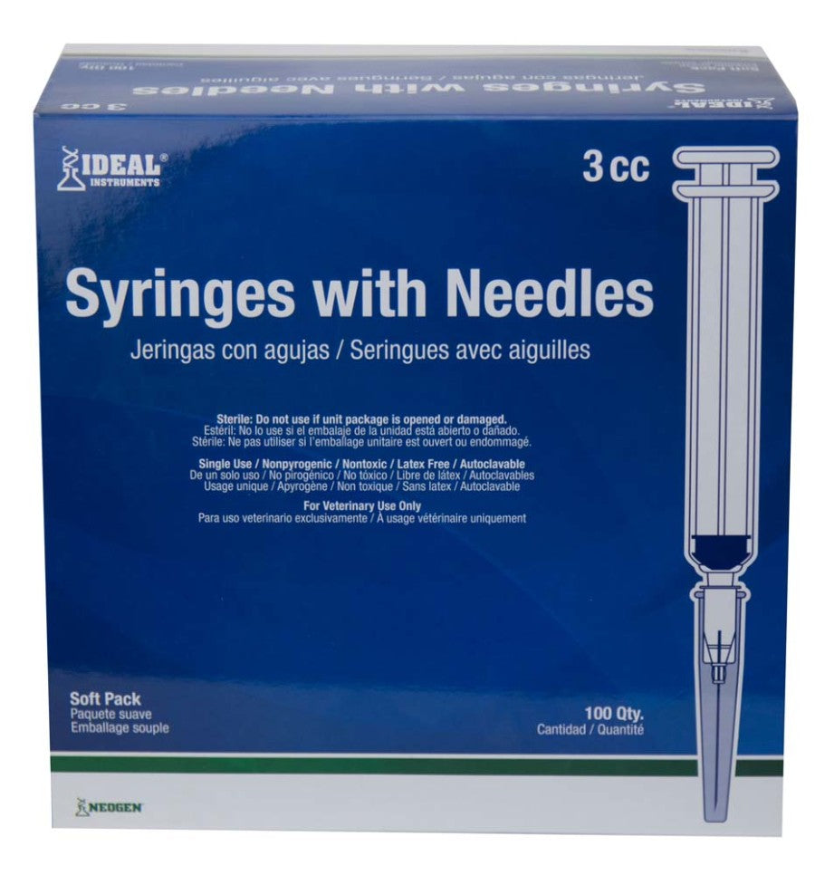22 G x 1 in Needle w/3 CC Syringe, Clear/Grey, 1ea/100 ct