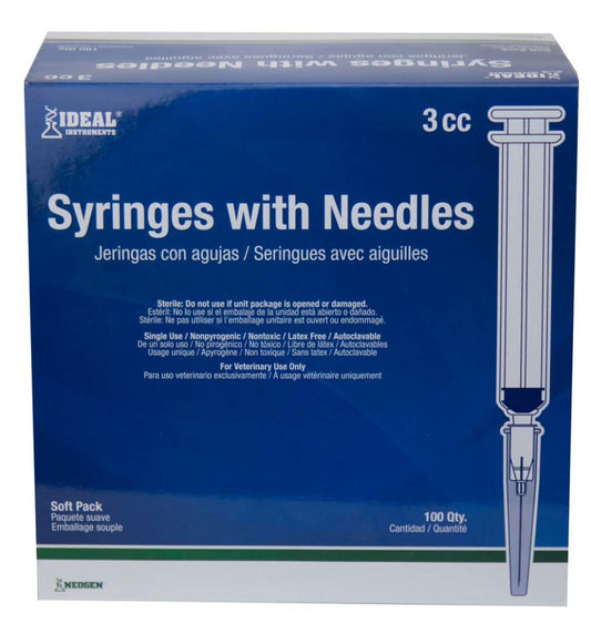 22 G x 1 in Needle w/3 CC Syringe, Clear/Grey, 1ea/100 ct