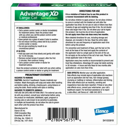 4 doses (8 months of protection), 1ea/LG Cats (Over 9Lbs)